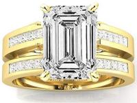 2.7 Ctw 14K Yellow Gold GIA Certified Emerald Cut Channel Set Princess Cut Bridal Set Diamond Engagement Ring Wedding Band