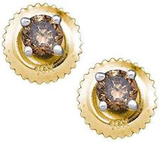 10k Yellow Gold Brown Diamond Solitaire Screwback Earrings 1.00 ct