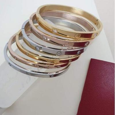 Alternate Crystal Love Bangle Gold Silver Rose Gold Simple Band Bracelet Cartier Love Bracelet Design