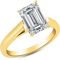 3 Ct GIA Certified Emerald Cut Cathedral Solitaire Diamond Engagement Ring 14K Yellow Gold