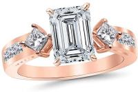 2.85 Ctw 14K Rose Gold GIA Certified Emerald Cut Channel Set 3 Three Stone Princess Diamond Engagement Ring