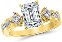2.85 Ctw 14K Yellow Gold GIA Certified Emerald Cut Channel Set 3 Three Stone Princess Diamond Engagement Ring