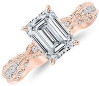 2.3 Ctw 14K Rose Gold GIA Certified Emerald Cut Channel Set Eternity Curving Diamond Engagement Ring