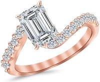 2.51 Ctw 14K Rose Gold GIA Certified Emerald Cut Twisting & Curving Diamond Engagement Ring