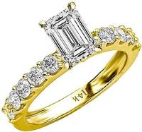 3.5 Ctw 14K Yellow Gold Classic Side Stone Prong Set Emerald Cut GIA Certified Diamond Engagement Ring