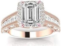 2.75 Ctw 14K Rose Gold Vintage Halo Channel Milgrain Designer Emerald Cut GIA Certified Diamond Engagement Ring
