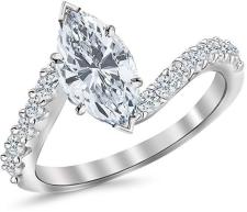 2.51 Ctw 14K White Gold GIA Certified Marquise Cut Twisting & Curving Diamond Engagement Ring