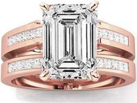 3.5 Ctw 14K Rose Gold Channel Princess Cut GIA Certified Diamond Engagement Ring Bridal Set Emerald Shape