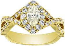 18k Yellow Gold Marquise Shaped Diamond Halo And Twisted Shank Engagement Ring Size 5.5
