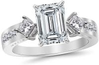3.75 Ctw 14K White Gold Channel Set 3 Three Stone Princess Emerald Cut GIA Certified Diamond Engagement Ring