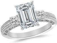 3.5 Ctw 14K White Gold Three 3 Stone Princess Cut Channel Set Emerald Cut GIA Certified Diamond Engagement Ring