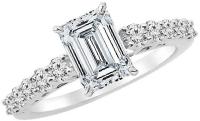 3.75 Ctw 14K White Gold Graduating Classic Emerald Cut GIA Certified Diamond Engagement Ring