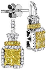 18K White Gold 1 1/4Ctw Diamond Yellow Drop and Dangle Earrings