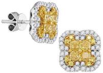 18K White Gold 1 3/8Ctw Diamond Yellow Cluster Earrings