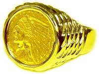 Genuine Indian Head 14K Solid Yellow Gold Mens Gold Rings