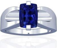 Platinum Cushion Cut Blue Sapphire Mens Ring With Prong Set 6.08ct. Cushion Blue Sapphire