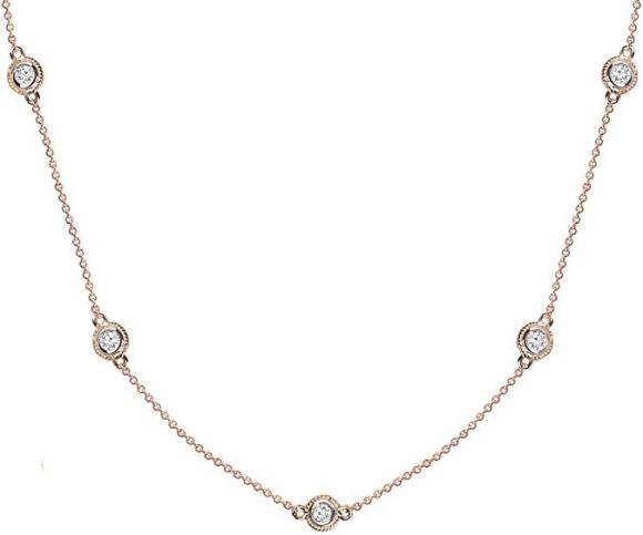 14k Diamond By The Yard Necklace Fancy Bezel (.50cttw)