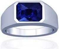 Mens Platinum Rings With With Bezel Set 6.22ct. Emerald Cut Blue Sapphire