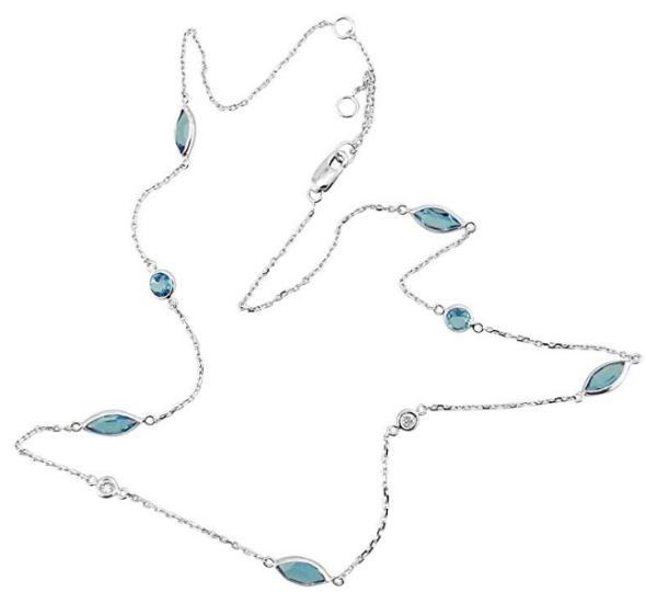 Samaya Jewels 3.85ct Bezel Diamond & Blue Topaz By The Yard 14k White Gold Necklace
