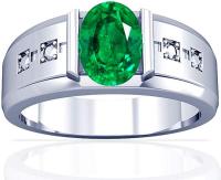 Mens Platinum Ring With Beautiful Bar Set 2.21ct. Oval Cut Emerald In The Center