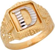 14k Two-Tone Gold Antique and Filigree Design Mens Fancy Initial Letter D Ring