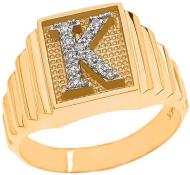 Men's 10k Yellow Gold Layered Band Square Face Diamond Initial Letter K Ring