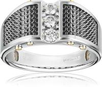 Mens 14k White Gold and Diamond Wedding Band