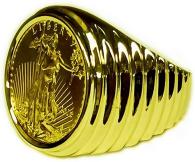 22K Fine Gold American Eagle Coin In 14K Yellow Gold Mens Ring