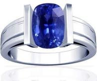 Platinum Cushion Cut Blue Sapphire Mens Ring
