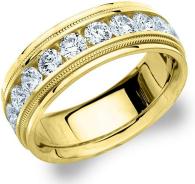 14K Yellow Gold Diamond Men's Polished Milgrain Band (2.0 cttw, F-G Color, VVS1-VVS2 Clarity)