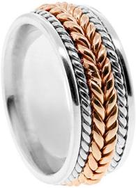 American Set Co. Men's 2 Tone 14k White Rose Gold Braided 8mm Comfort Fit Wedding Band