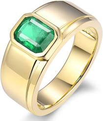 Yellow White Gold Natural Green Emerald Diamonds Engagement Ring Wedding Rings for Man