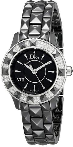 Watches and Timepieces Christian Dior Women's CD1221E1C001 Black Eight Analog Display Swiss Quartz Black Watch