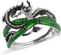 Green Jade Dragon Bangle Bracelet in Black Rhodium & 925 Sterling Silver