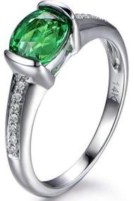 Tsavorite Wedding Ring,5x7mm Oval Cut Natural Green Gemstone Diamond Engagement Bridal Band White Gold