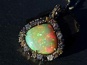 Sterling Silver And Is Black Rhodium Plated Opal Diamond Pendant