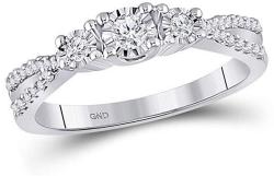 10kt White Gold Womens Round Diamond 3-stone Bridal Wedding Engagement Ring In Illusion Setting (I1-I2 clarity; H-I color)