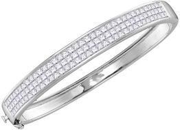 Princess Diamond Bangle Bracelet Three Row Fashion Luxury Style Fancy 6.01ct 14k White Gold