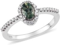 Premium Alexandrite Diamond Bridal Anniversary Halo Ring 18K White Gold Jewelry