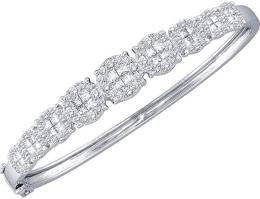14k White Gold Round Princess Diamond Bangle Floral Bracelet Soleil Design Fashion Cluster Style Fancy 3.11 ct