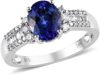 Premium Tanzanite Diamond Bridal Anniversary Ring 14K White Gold Jewelry