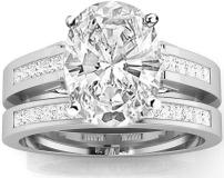 3.5 Ctw 14K White Gold Channel Princess Cut GIA Certified Diamond Engagement Ring Bridal Set Oval Shape