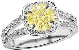 1.23 Carat t.w 14K White Gold Gorgeous Split Shank Double Row Halo Style And Bezel Set Round Diamond Engagement Ring