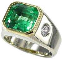 Mira Jewelry Design 14k White Gold Men's Emerald and Diamond Ring