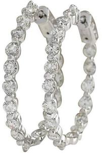 3.64 Carat Natural Diamond (F-G Color, VS1-VS2 Clarity) 14K White Gold Luxury Hoop Earrings
