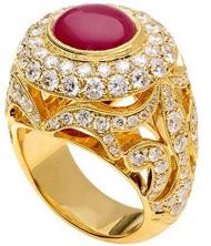 18k Yellow Gold Diamond Oval-Cut Red Ruby Royal Ring (F-G, VS1-VS2)