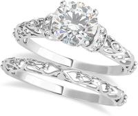 (1.12ct) Palladium Moissanite and Diamond Antique-Style Bridal Set