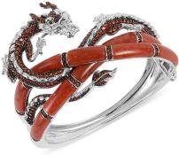 Red Jade Dragon Bangle Bracelet in Black Rhodium & 925 Sterling Silver