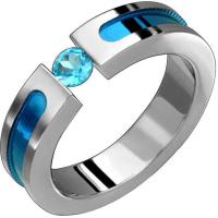 Alain Raphael Titanium Ring with Blue Topaz Tension Set 5 Millimeters Wide Wedding Band