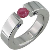 Alain Raphael Titanium Ring with Ruby Stone Tension Set 5 Millimeters Wide Wedding Band